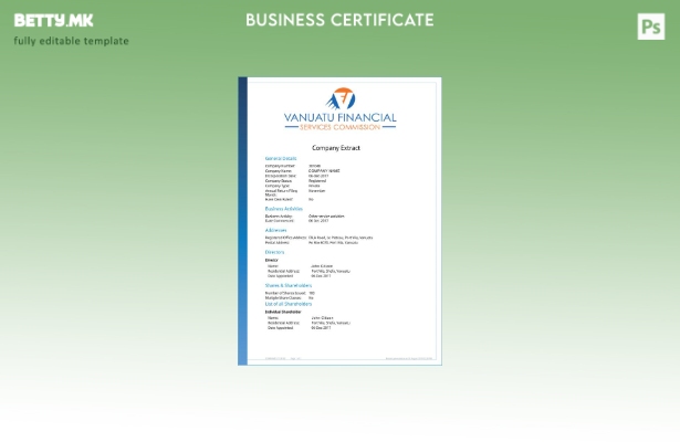 Модерен стил Шаблон за екстракт од компанијата Вануату