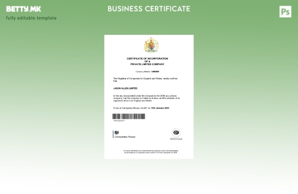 Модерен стил Шаблон за регистрација на сертификат за основање Англија и Велс