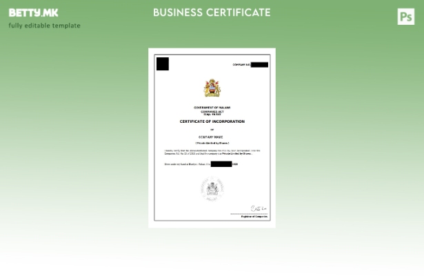 Модерен стил Шаблон за сертификат за основање на Малави