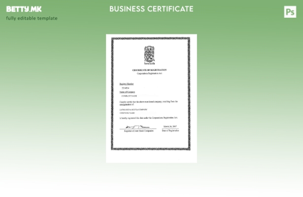 Модерен стил Шаблон за сертификат за регистрација на Нова Шкотска