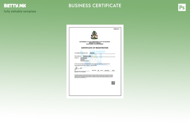 Модерен стил на Бахамите за регистрација на сертификат за ДДВ Шаблон за Word и P