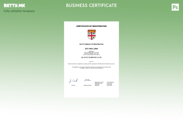 Модерен стил на Фиџи сертификат за регистрација Шаблон за Word и PDF