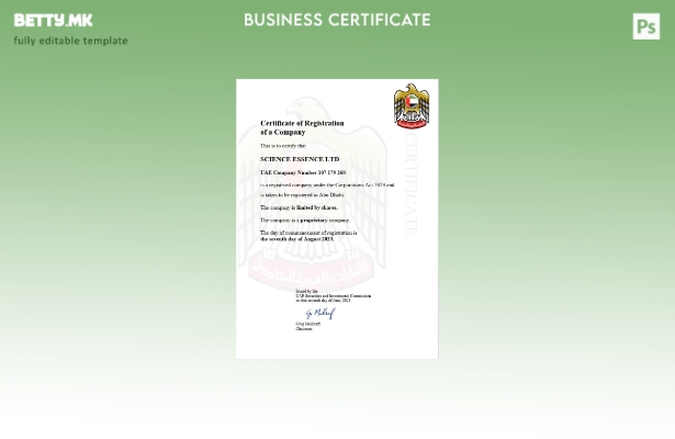Модерен стил на сертификат за регистрација на бизнис во ОАЕ Шаблон за шаблон Wor