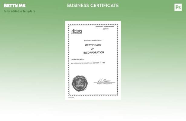 Модерен стил шаблон за сертификат за основање Канада