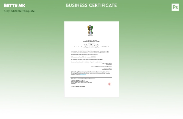 Шаблон за регистрација на сертификат за основање во модерен стил во Индија