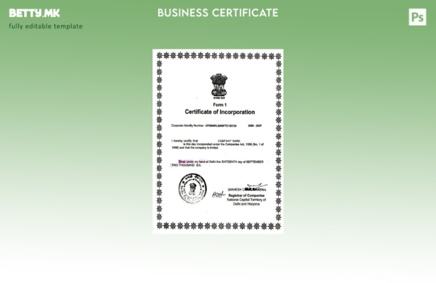 Шаблон за сертификат за основање во модерен стил во Индија