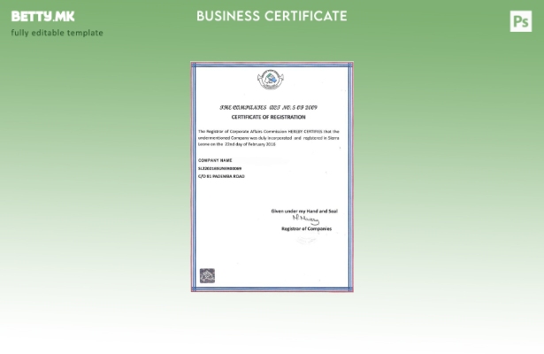 Шаблон за сертификат за регистрација во модерен стил Sierra Lione
