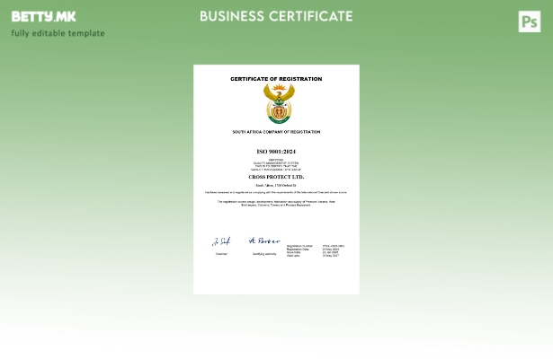 модерен стил Јужноафрикански сертификат за регистрација на бизнис Шаблон за Word