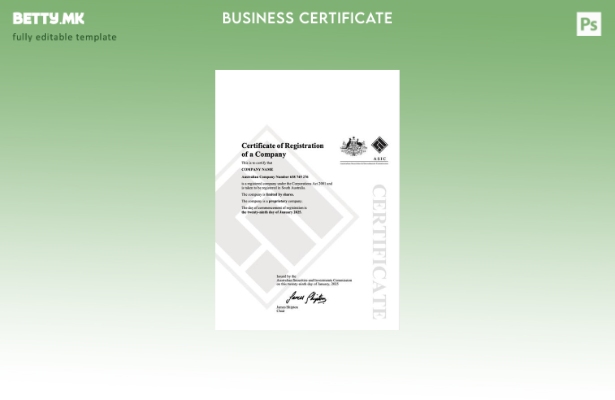 модерен стил Австралија сертификат за регистрација на компанија Шаблон Word и PD