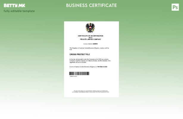 модерен стил Австрија сертификат за регистрација Шаблон за Word и PDF