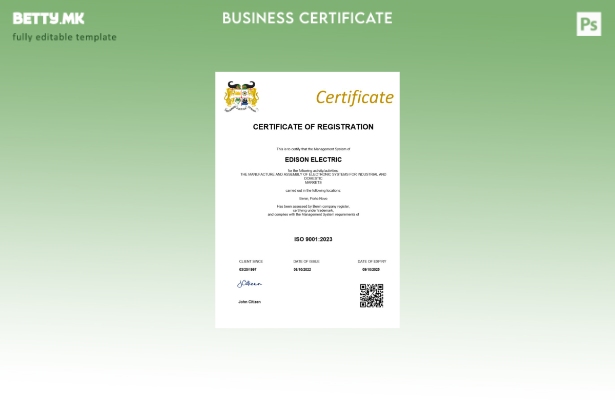 модерен стил Бенин сертификат за регистрација Шаблон за Word и PDF