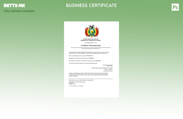 модерен стил Боливија сертификат за регистрација Шаблон за Word и PDF