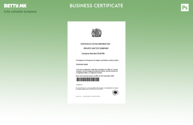 модерен стил Велика Британија сертификат за основање на приватна компанија со ог