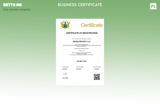 модерен стил Гана сертификат за регистрација Шаблон Word и PDF шаблон ().