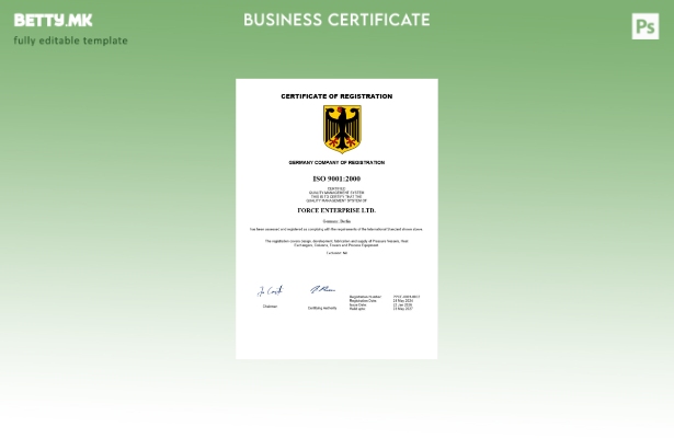 модерен стил Германија сертификат за регистрација Шаблон за Word и PDF шаблон sc
