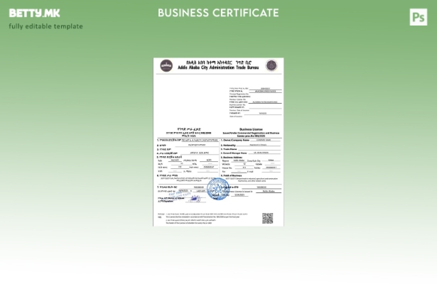 модерен стил Етиопија Адис Абеба деловна лиценца Шаблон Word и PDF, шаблон за ве