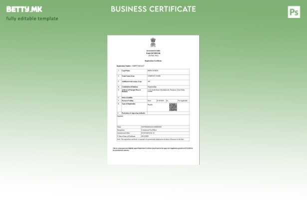 модерен стил Индија сертификат за регистрација Шаблон Word и PDF шаблон