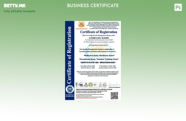 модерен стил Индија сертификат за регистрација Шаблон Word и PDF, шаблон за верз