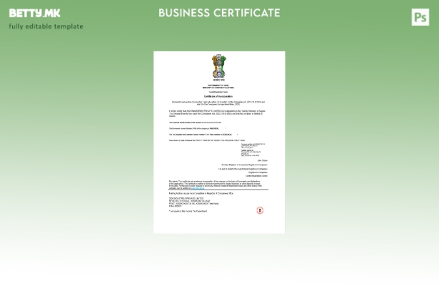 модерен стил Индија сертификат за регистрација на основање Шаблон Word и PDF, ша