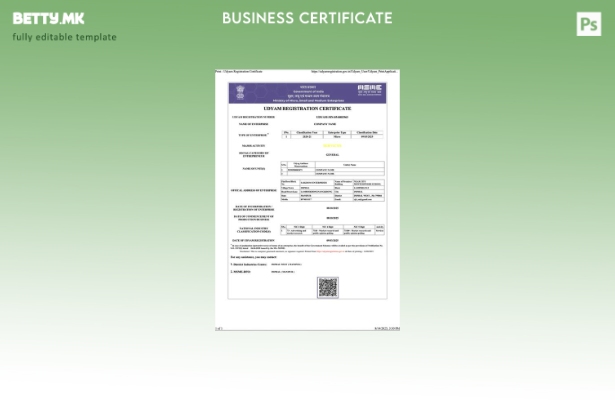 модерен стил Индија Udyam сертификат за регистрација Шаблон Word и PDF, шаблон 5