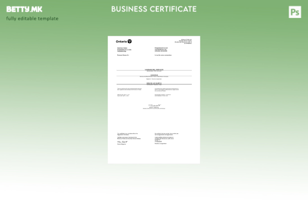 модерен стил Канада Онтарио сертификат за регистрација на бизнис Шаблон за Word
