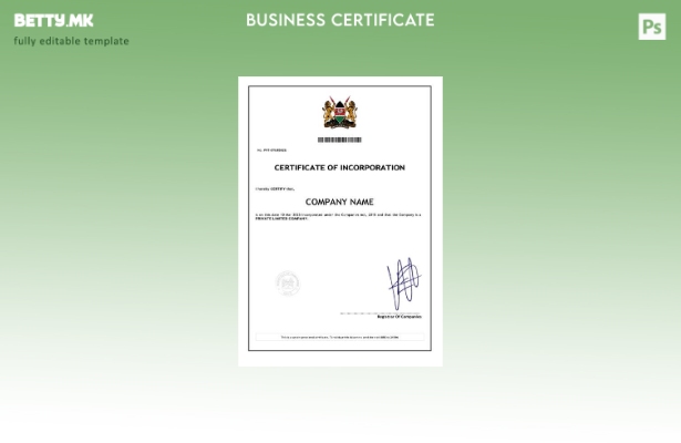 модерен стил Кенија сертификат за инкорпорација Шаблон за шаблон Word и PDF