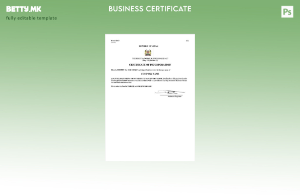 модерен стил Кенија сертификат за инкорпорација Шаблон Word и PDF, шаблон за вер
