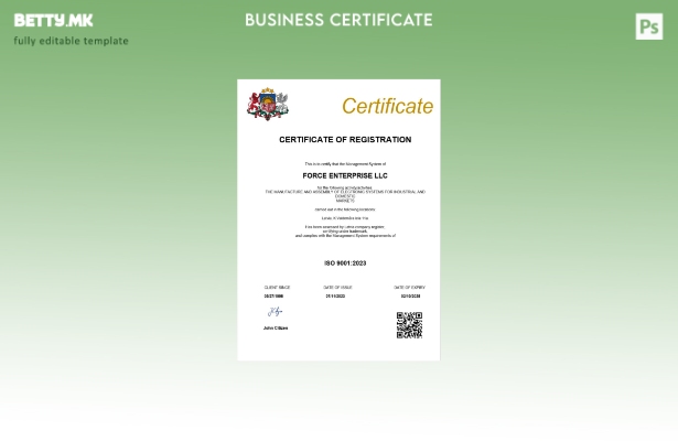 модерен стил Латвија сертификат за регистрација на компанија Шаблон за Word и PD