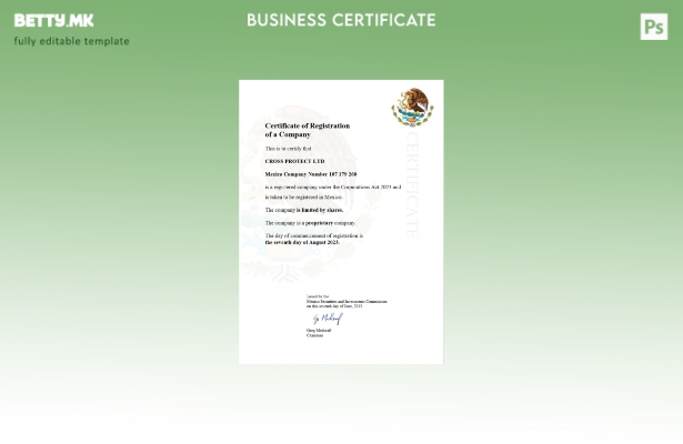 модерен стил Мексико сертификат за регистрација на бизнис Шаблон за Word и PDF ш