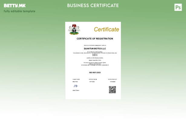 модерен стил Нигерија сертификат за регистрација на бизнис Шаблон за Word и PDF