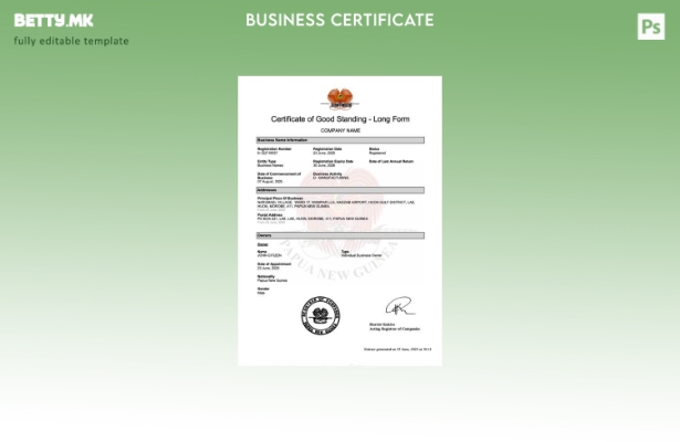 модерен стил Нова Гвинеја сертификат за добра состојба Шаблон Word и PDF, шаблон