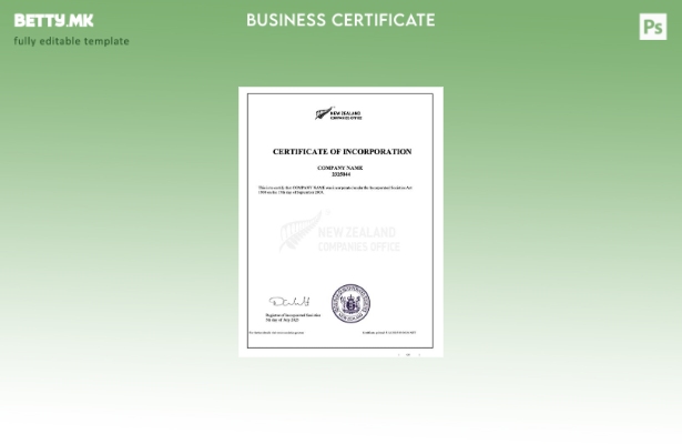 модерен стил Новозеландски сертификат за инкорпорација Шаблон за Word и PDF
