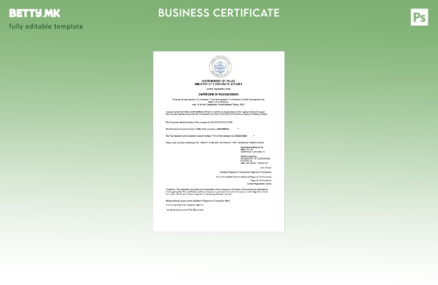 модерен стил Палау сертификат за регистрација на бизнис Шаблон за Word и PDF шаб