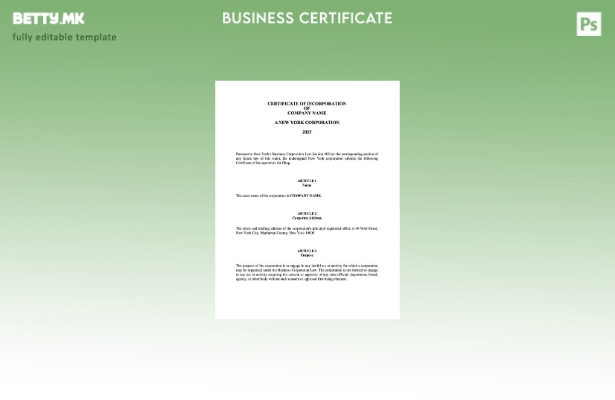 модерен стил САД Њујорк сертификат за инкорпорација Шаблон Word и PDF, шаблон за