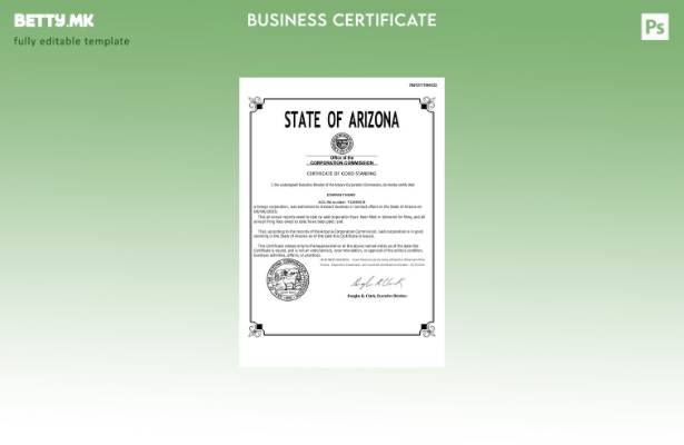 модерен стил САД Аризона сертификат за добра положба шаблон Word и PDF, шаблон з