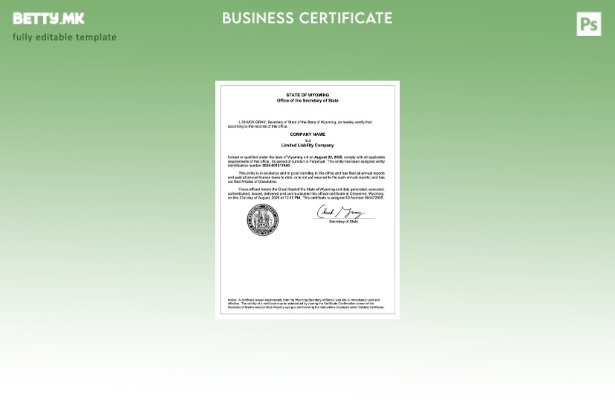 модерен стил САД Вајоминг сертификат за регистрација Шаблон за Word и PDF