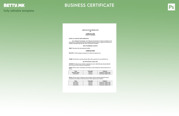 модерен стил САД Вирџинија статии за инкорпорација Шаблон за Word и PDF