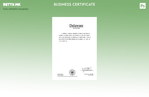 модерен стил САД Делавер сертификат за регистрација Шаблон за Word и PDF