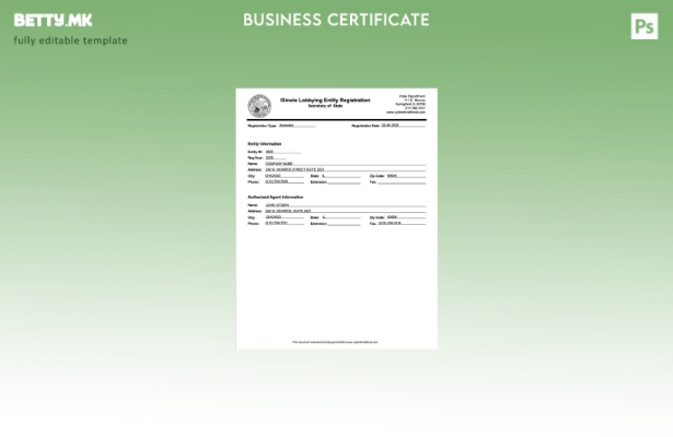 модерен стил САД Илиноис сертификат за регистрација Шаблон за Word и PDF