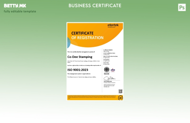модерен стил САД Интертек сертификат за регистрација Шаблон за Word и PDF