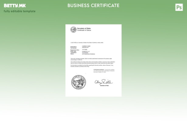 модерен стил САД Калифорнија сертификат за добра положба Шаблон Word и PDF, шабл