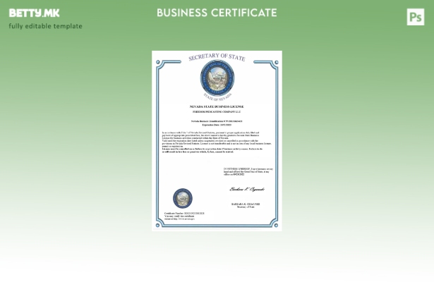 модерен стил САД Невада држава сертификат за деловна лиценца Шаблон за Word и PD