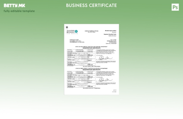 модерен стил САД Ново Мексико сертификат за регистрација Шаблон за Word и PDF
