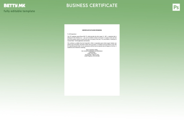 модерен стил САД Тексас сертификат за добра состојба Шаблон за Word и PDF