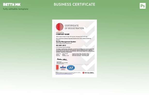 модерен стил САД сертификат за регистрација Шаблон Word и PDF, шаблон за верзија