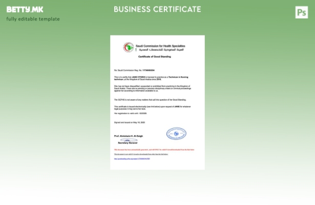 модерен стил Саудиска Арабија сертификат за добра состојба Шаблон Word и PDF, ша