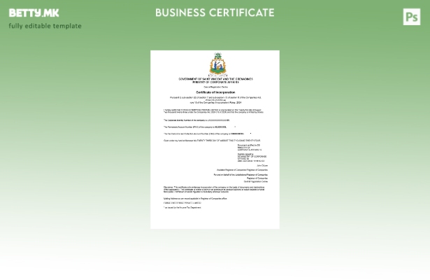 модерен стил Сент Винсент и Гренадини сертификат за регистрација на бизнис Шабло