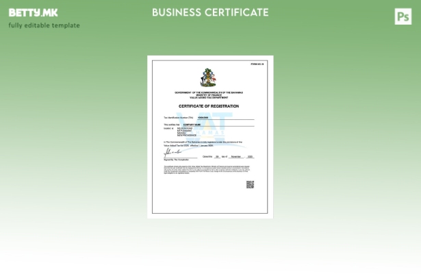 модерен стил Сертификат за регистрација на Бахамите Шаблон за Word и PDF
