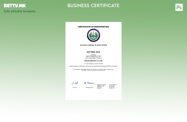модерен стил Сертификат за регистрација на бизнис во Салвадор Шаблон за Word и P