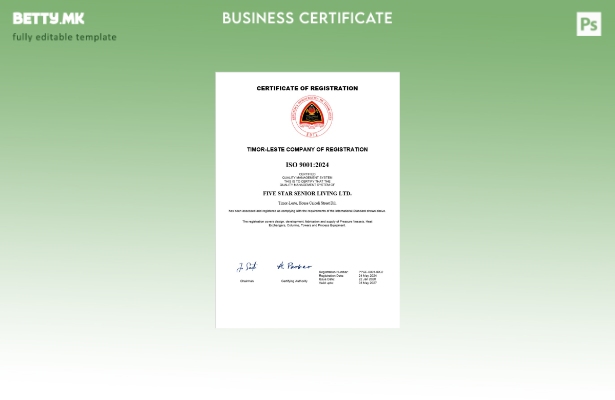 модерен стил Сертификат за регистрација на бизнис во Тимор Исток Шаблон за шабло